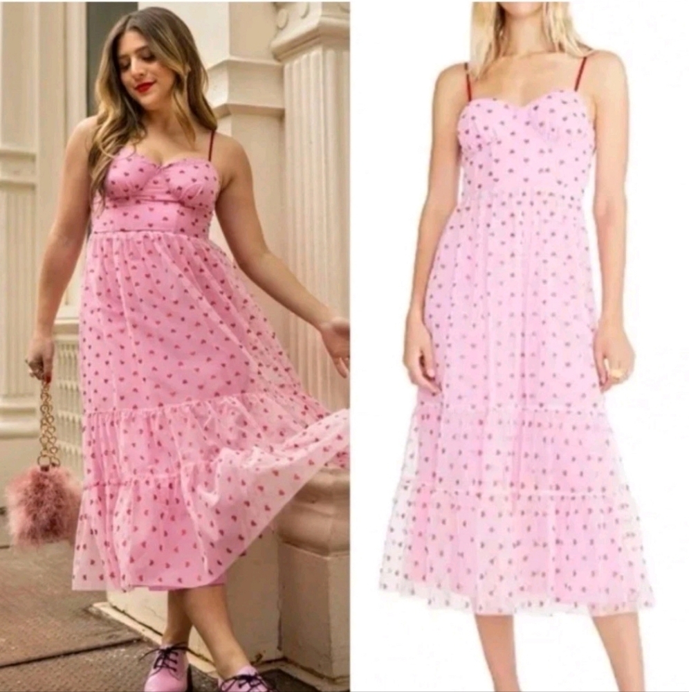 Betsey Johnson Pink Heart-Print Midi Dress - Picture 1 of 3